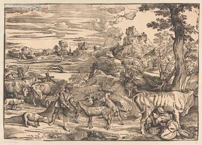 Landschaft mit Milchmädchen von Titiaan