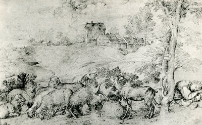 Landschaft mit Schafherde von Tiziano Vecelli