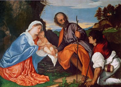 Die Heilige Familie und ein Hirte, ca. 1510 von Tiziano Vecelli