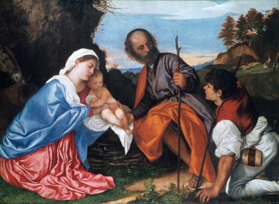 Die Heilige Familie mit einem Hirten, ca. 1510 von Tiziano Vecelli