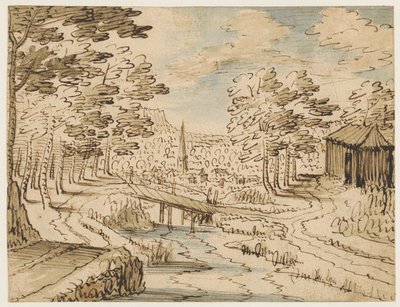 Landschaft mit Brücke von Tobias Verhaecht (circle of)