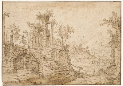Landschaft mit antiken Ruinen von Tobias Verhaecht