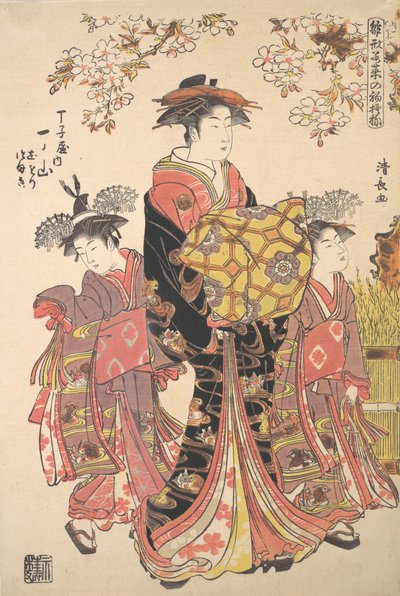 Eine Oiran begleitet von zwei Kamuro von Torii Kiyonaga