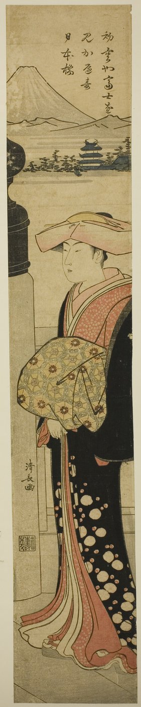 Fein gekleidete Frau überquert Nihonbashi-Brücke von Torii Kiyonaga