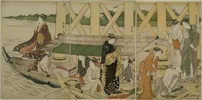 Vergnügungsboote unter der Azuma-Brücke von Torii Kiyonaga