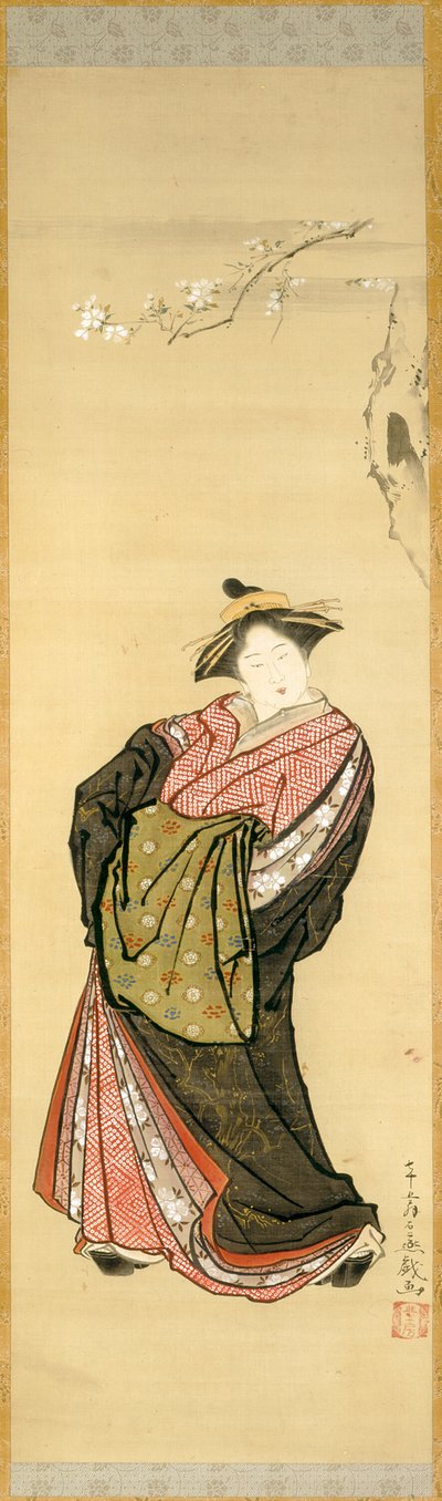 Kurtisane und Kirschzweig von Toriyama Sekien