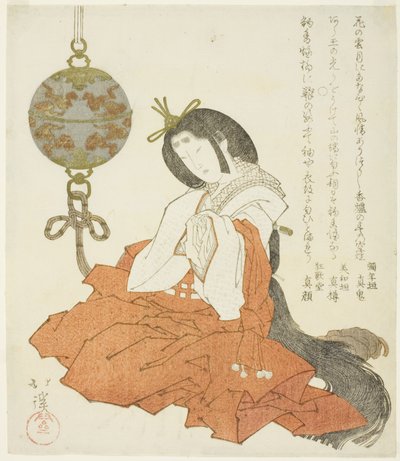 Hofdame, die neben einem hängenden Räuchergefäß sitzt von Totoya Hokkei