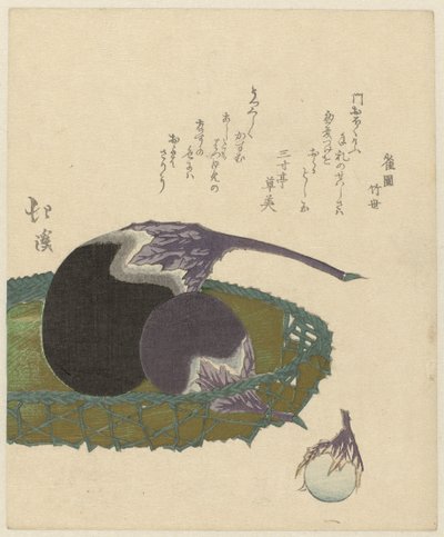 Korb mit Auberginen von Totoya Hokkei