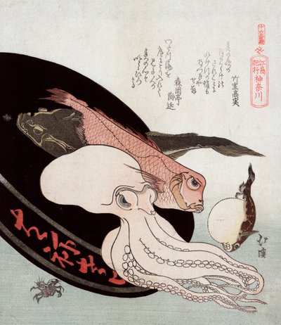 Oktopus und Meeresfische von Totoya Hokkei von Toyota Hokkei