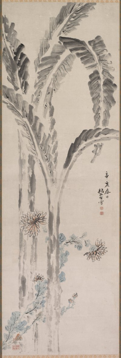 Bananenpflanze und Chrysantheme, 19. Jahrhundert von Tsubaki Chinzan