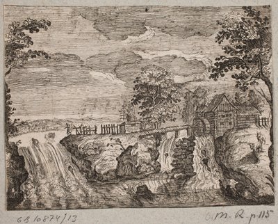 Fluss mit Stromschnellen und einer Wassermühle von Ubekendt