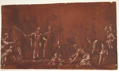 Moses schlägt auf den Felsen und gibt Wasser von Ubekendt