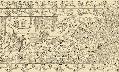 Eine Kampfszene aus dem Rameseum in Theben, 1890 von Unbekannt