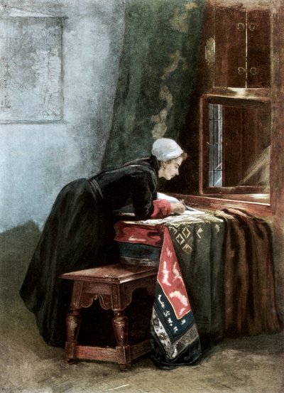 Eine Niederländerin schneidet Stoff, 1889 von Unbekannt
