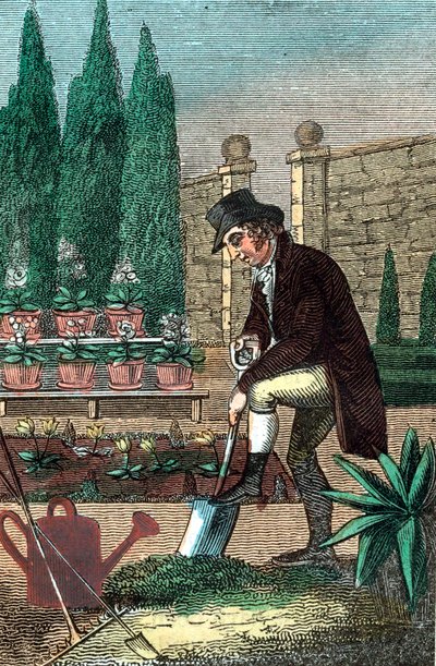 Ein Gärtner gräbt mit einem Spaten, 1821 von Unbekannt