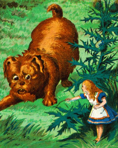 Alice trifft auf einen sehr großen Welpen, um 1900 von Unbekannt