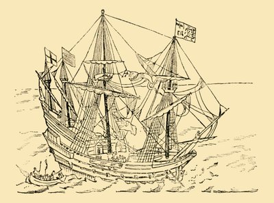 Ein englisches Schiff im Armada-Kampf, ca. 1930 von Unbekannt
