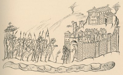 Angelsächsische Krieger nähern sich einer Festung, 1908 von Unbekannt
