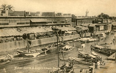 Ashar Creek & Kaffeehäuser, Basra, ca. 1918-1939 von Unbekannt