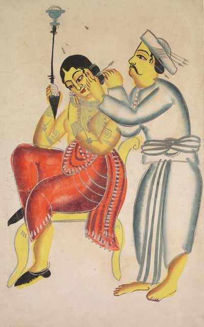 Barbier reinigt das Ohr einer Frau, 1800er von Unbekannt