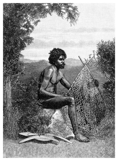 Aborigine repariert sein Netz, Australien, 1886 von Unbekannt