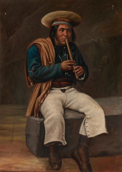 Bolivianischer Indianer spielt die Quena, ca. 1890-1892 von Unbekannt