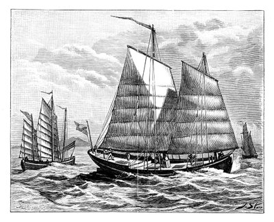 Chinesische Boote im Fluss von Kanton, 19. Jahrhundert von Unbekannt