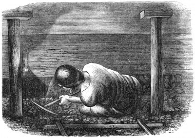 Kohlebergarbeiter in einem engen Flöz, um 1864 von Unbekannt