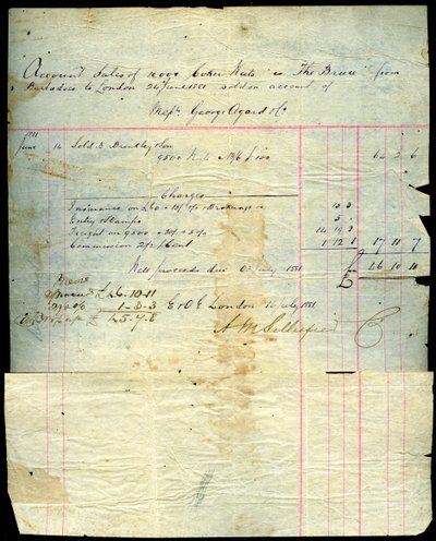 Kokosnuss-Verkaufsquittung, Barbados nach London, 1881 von Unbekannt