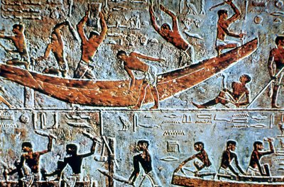 Bau eines Bootes, Wandrelief, Saqqara, Ägypten von Unbekannt