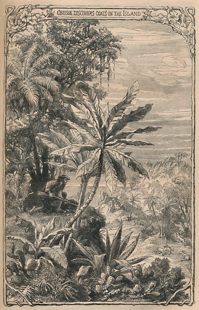 Crusoe entdeckt Ziegen auf der Insel, um 1870 von Unbekannt