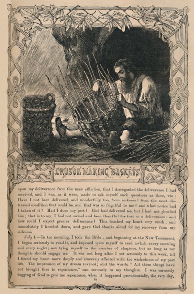 Crusoe macht Körbe, um 1870 von Unbekannt