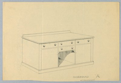 Entwurf für Sideboard A aus Mahagoni, 1900–05 von Unbekannt
