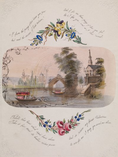 Doppeltes Spinnennetz-Valentinsgruß mit venezianischer Szene, 1830-50 von Unbekannt