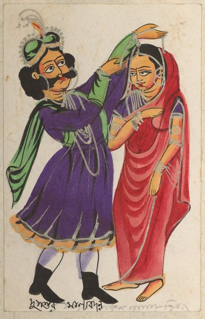 Dusmanta bekränzt Shakumtala, 1800er Jahre von Unbekannt