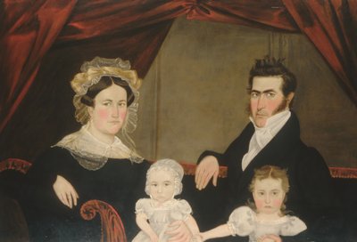 Familiengruppe von vier auf einem Sofa, ca. 1830er Jahre von Unbekannt