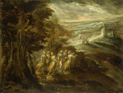 Fantastische Landschaft mit Figuren von Unbekannt