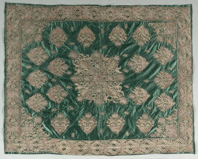 Goldfadenbestickte Decke, 1800er von Unbekannt