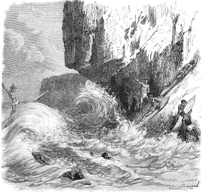 Hawaiianische Männer surfen mit Holzbrett, um 1895 von Unbekannt