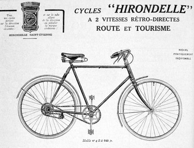 Hirondelle Saint Etienne, Fahrrad-Tourismus-Werbung, 20. Jahrhundert von Unbekannt