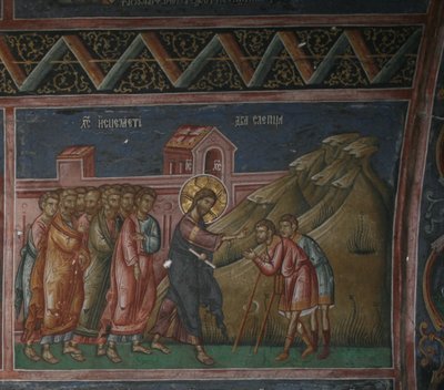 Jesus heilt zwei Blinde, 14. Jahrhundert von Unbekannt