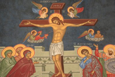 Kreuzigung Jesu. Orthodoxe Kirche Saint-Antoine-le-Grand, Saint-Laurent-en-Royans, Frankreich von Unbekannt