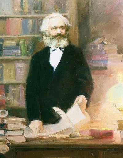 Karl Marx in seinem Arbeitszimmer, um 1875 von Unbekannt