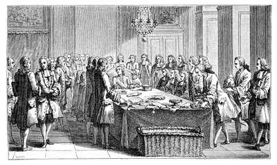 Ludwig XV. unterzeichnet den neuen Vertrag, 1757, 1885 von Unbekannt