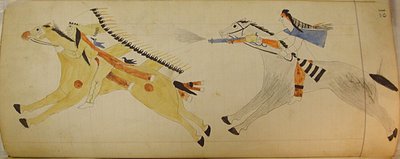 Maffet Ledger: Zwei berittene Indianer, ca. 1874-81 von Unbekannt