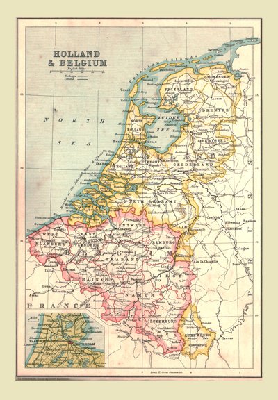 Karte von Holland und Belgien, 1902 von Unbekannt
