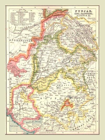 Karte von Punjab, Sind, Rajputana und Kaschmir, 1902 von Unbekannt