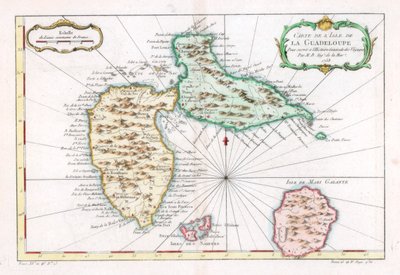 Karte der Karibikinsel Guadeloupe, ca. 1764 von Unbekannt