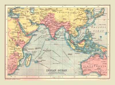 Karte des Indischen Ozeans, 1902 von Unbekannt