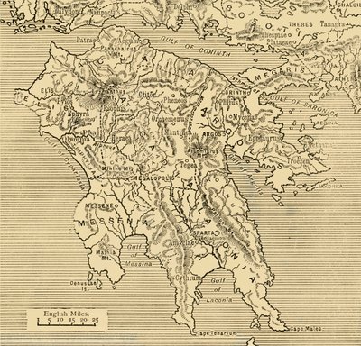 Karte des Peloponnes, 1890 von Unbekannt